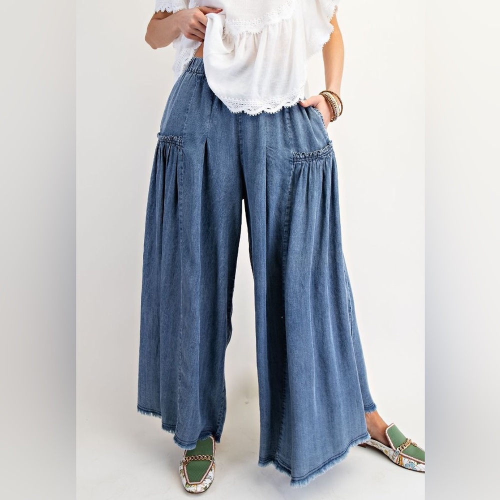 #250. Chic Wide Leg  Palazzo Pants - Dark Wash